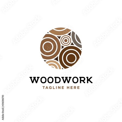 Wood log  illustration design template.Wood work logo design vector.