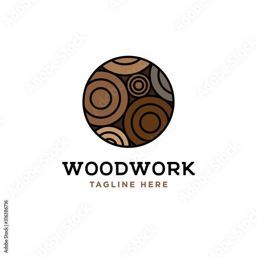 Wood log  illustration design template.Wood work logo design vector.