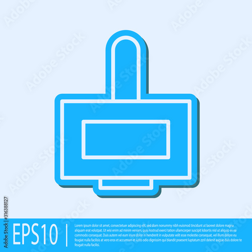 Blue line Nail polish bottle icon isolated on grey background. Vector Illustration