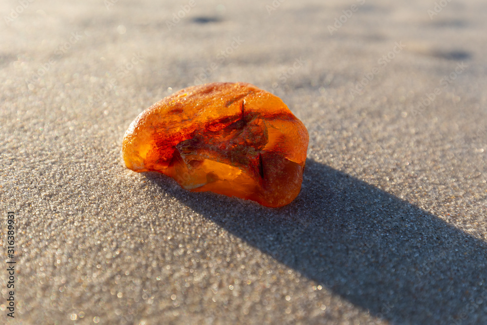 Amber on the beach in the Slowinski National Park. Czolpino, Leba, Poland.
