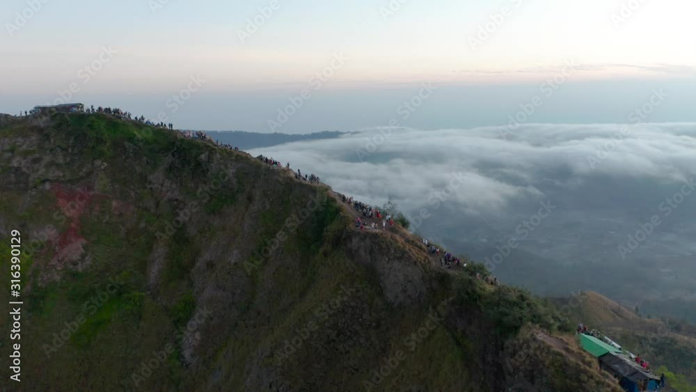 looking down to mount batur crest,drone parallax shot looking down to mount batur crest,drone parallax shot