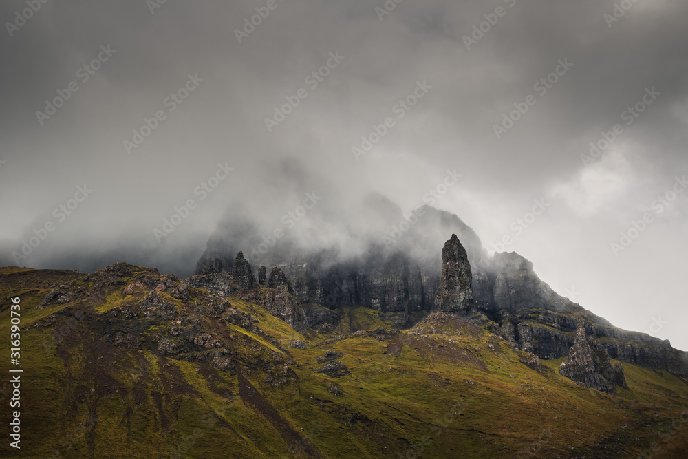 Mountain covered with Clouds, Old Man of Storr