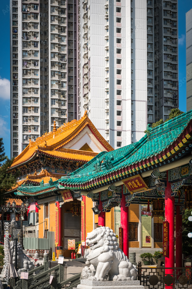 Traditional, historic Chinese architecture in Wong Tai Sin Temple, a touristic landmark in Hong Kong Traditional, historic Chinese architecture in Wong Tai Sin Temple, a touristic landmark in Hong Kong