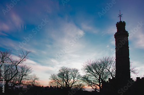 Nelson Monument under a sunset