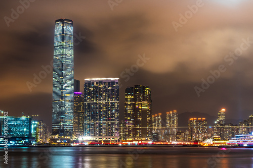 city night view in Victoria harbor Hong Kong