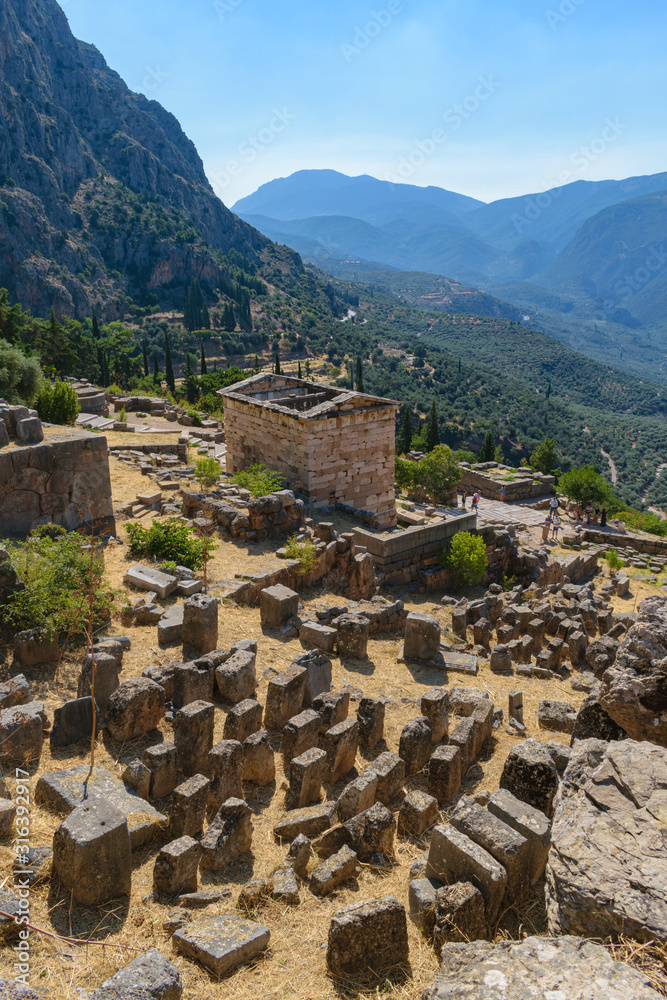 Treasury of the Athenians and ancient ruins, Delphi