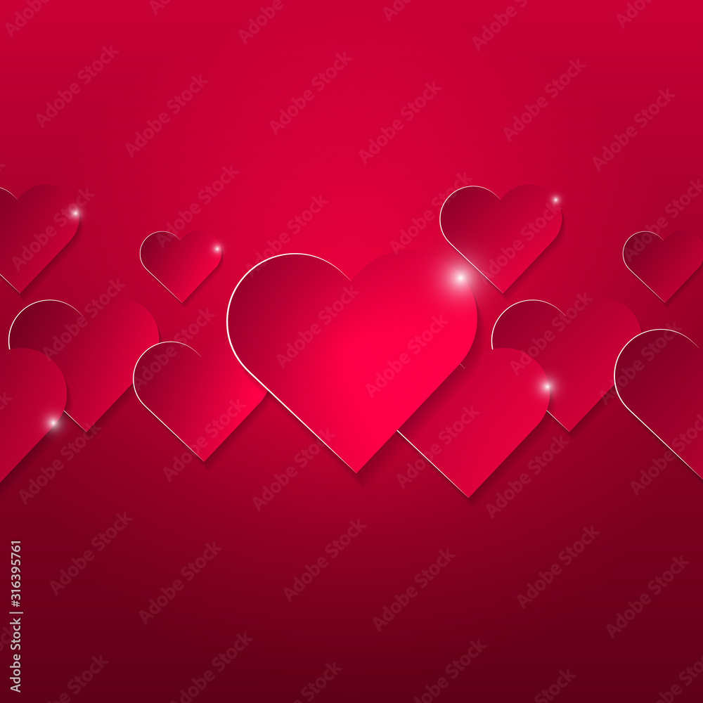 Red paper hearts for valentines day, vector art illustration.