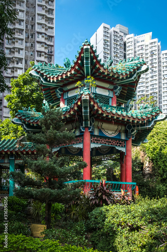 Traditional Chinese Architecture in Good Wish Garden  Wong Tai Sin Temple in Hong Kong