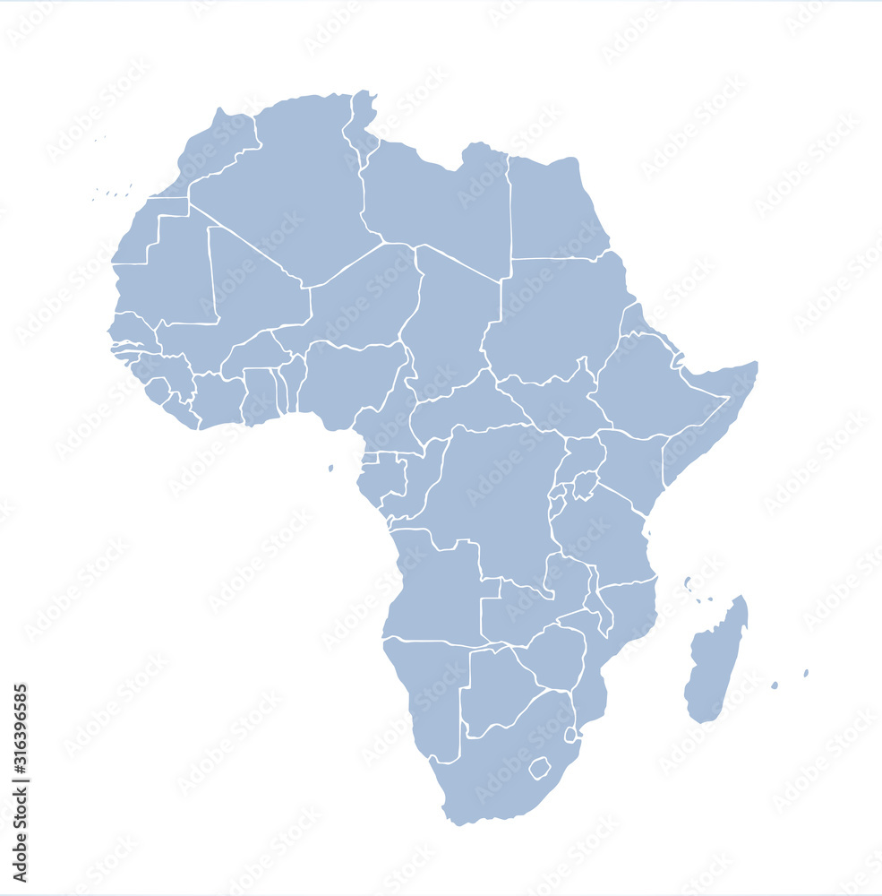 Fototapeta premium Africa with contours of countries. Vector drawing