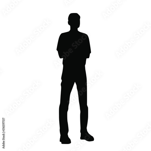 Vector silhouette of a man standing, black color, isolated on a white background