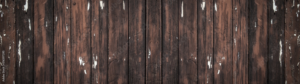 Naklejka premium old brown rustic dark brown wooden texture - wood background panorama banner long 