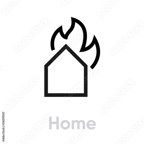 Home on Fire vector icon. Editable line illustration