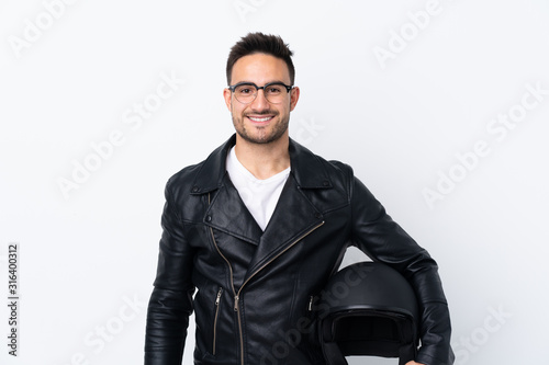 Man with a motorcycle helmet with glasses and happy © luismolinero