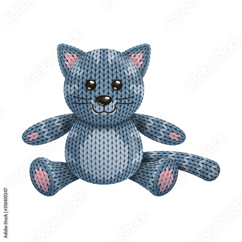 Illustration of a funny knitted cat toy. On white background