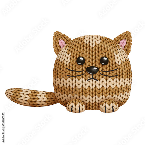 Illustration of a funny knitted cat toy. On white background
