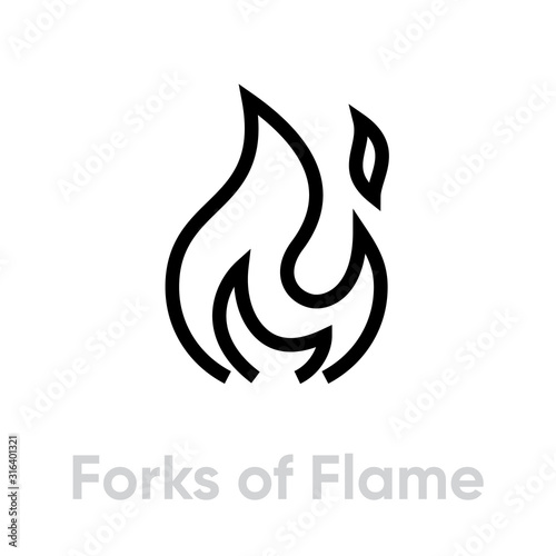 Forks of Flame silhouette vector icon. Editable line