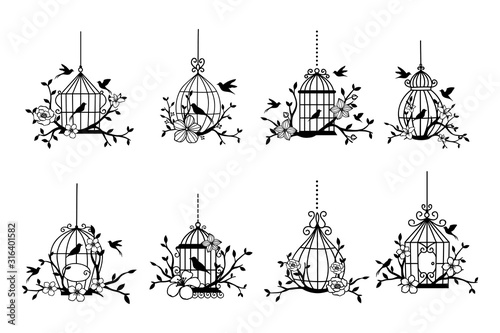 Set of hand drawn wedding birdcage collections