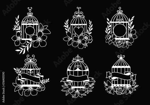 Set of hand drawn wedding birdcage collections