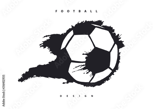 Flying abstract soccer ball, hand-drawing football. Vector element for design of banner, poster, flyer, print for t-shirt. Grunge style.