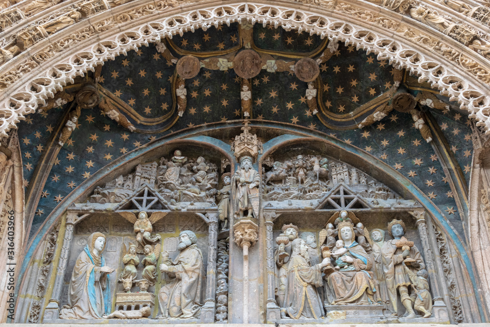 Main door of the church of Santa Maria. Aranda de Duero, traditional city in the province of Burgos. Castilla y Leon, Spain