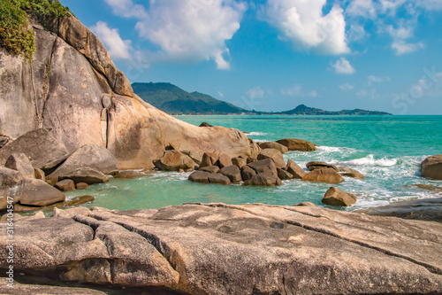 Beautiful beach and rock seascape. Lamai beach , Samui Island, THAILAND