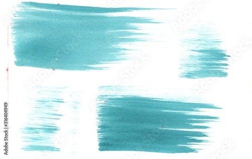 Blue abstract watercolor on white background. Set of brush strokes. Hand drawn design illustration.