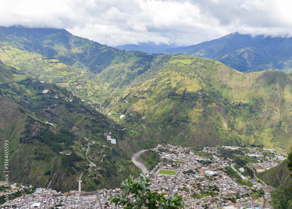 Upview of Banos city, Ecuador. 