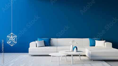 Classic Blue Interior / Color of The Year for living and interior / 3D rendering 
