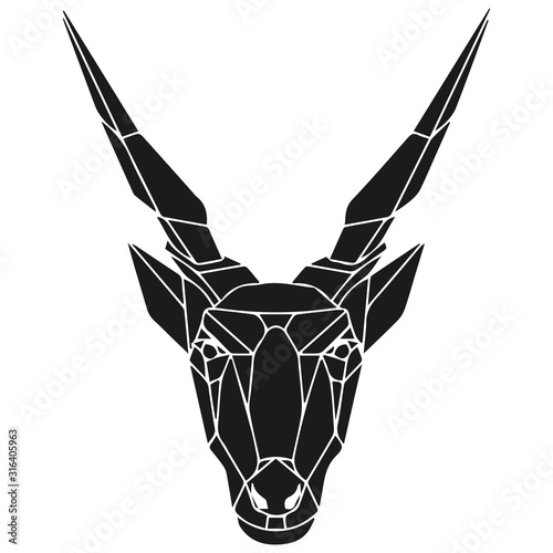 The black geometric head of eland antelope. Polygonal abstract animal of Africa. Vector illustration. photo