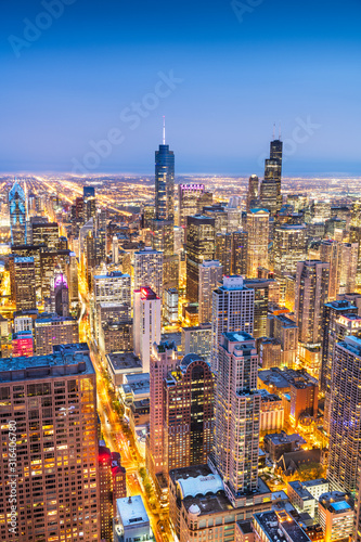 Chicago  IL  USA Aerial Cityscape at Twilight