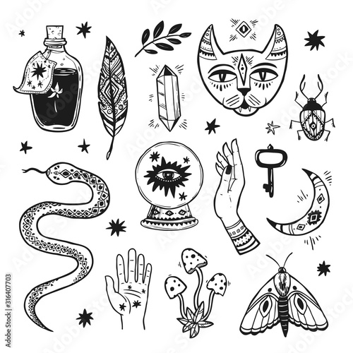 Magic elments. Hand drawn vector illustration sacred symbol.