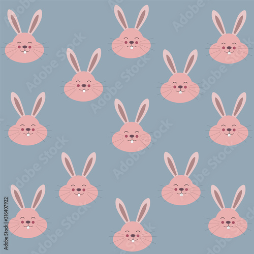 Rabbit faces on blue background.