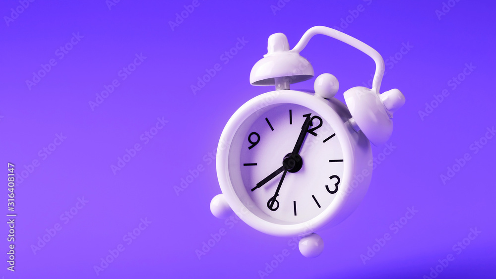 White Retro Style Alarm Clock In, Purple Alarm Clock