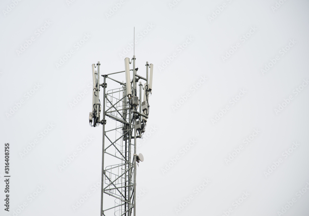 Isometric Telecommunications towers. A mobile phone communication repeater antenna flat illustration Isometric Telecommunications towers. A mobile phone communication repeater antenna flat illustration