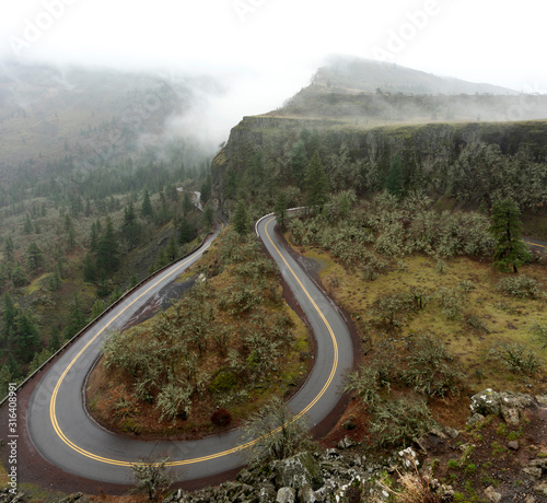 The Rowena Loops of the Historic Columbia River Highway in Oregon, Taken in Winter photo