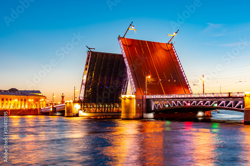 Open Palace Bridge at white night, Saint Petersburg, Russia