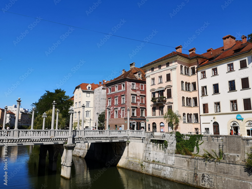 Buildings along the Ljubljanica river in Ljubljana