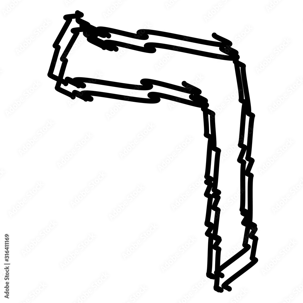 Fototapeta premium Black letters of the Hebrew alphabet. Hebrew children scribbles. Vector illustration on isolated background.