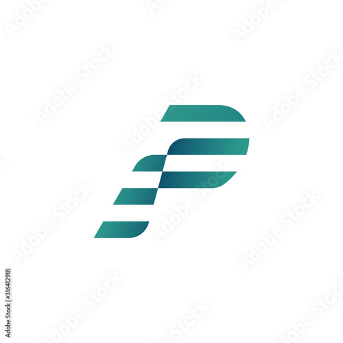 P letter initial stripes racing style logo design
