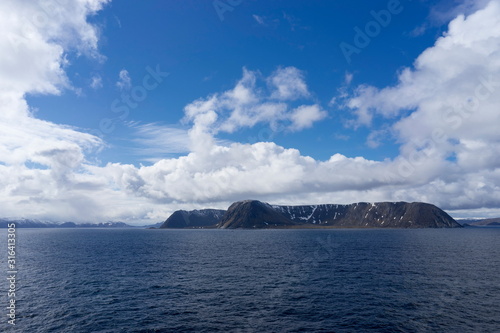Coastline of the island Mageroya  Mager  ya  in Norway  Europe in the Barents Sea. Mageroya belongs to the Nordkapp municipality and is the island where the North Cape is located.
