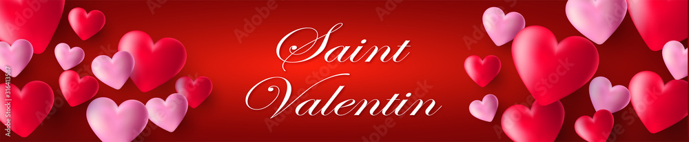 bandeau ou carte saint Valentin avec coeur rouge et rose sur fond rouge en  dégradé Stock Vector | Adobe Stock