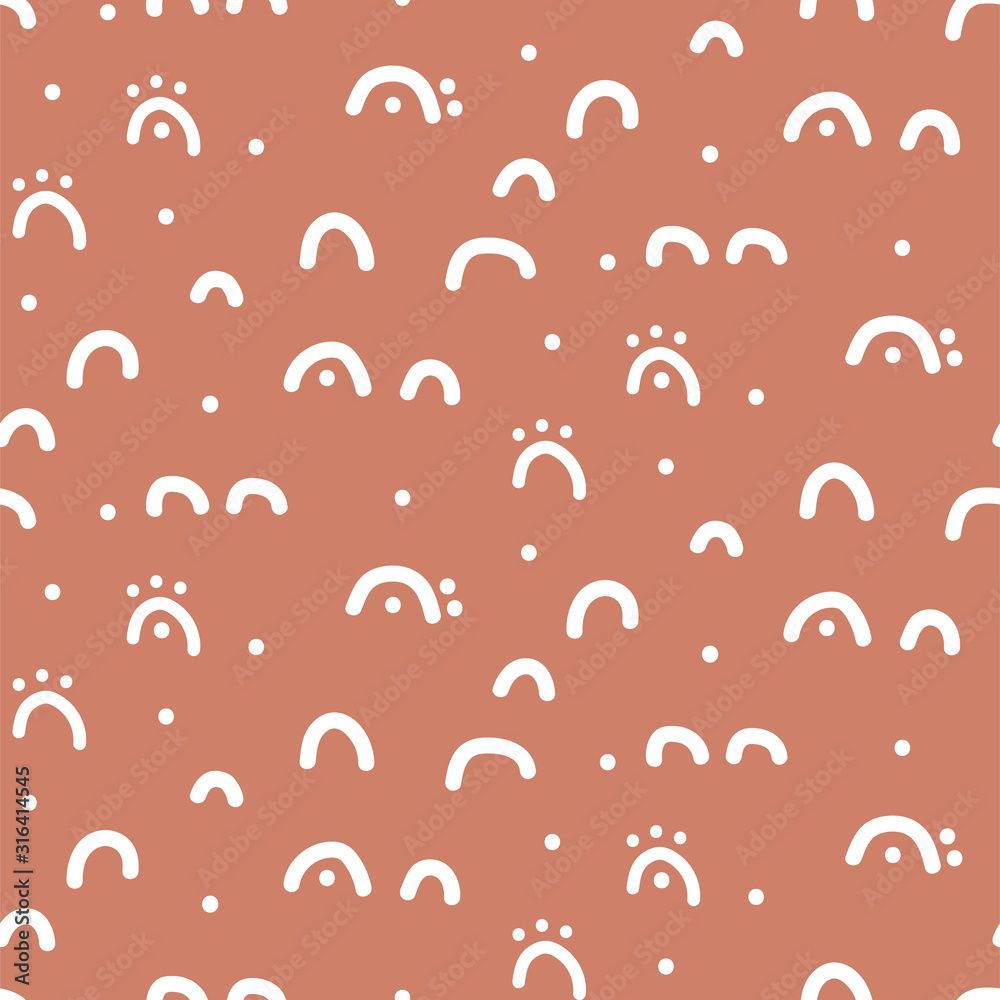Abstract hand sketched small shapes modern seamless pattern in terracotta tan colors. Repeat texture hand-drawn design background. Abstract hand sketched small shapes modern seamless pattern in terracotta tan colors. Repeat texture hand-drawn design background.