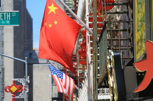 china usa flag in new york china town photo