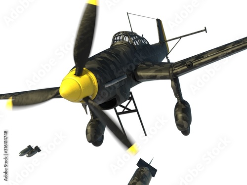 3D rendering of a world war two german dive bomber diving. photo