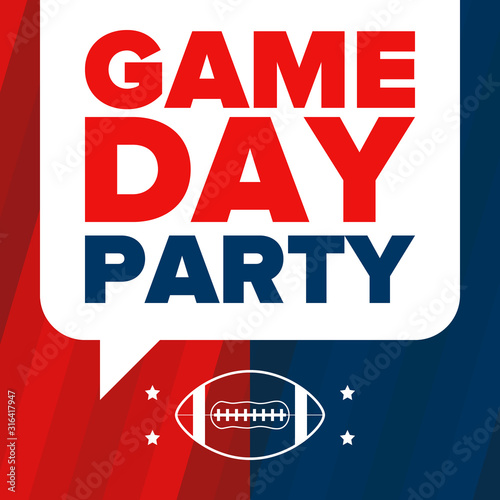 Game Day. American football playoff. Super Bowl Party in United States. Final game of regular season. Professional team championship. Ball for american football. Sport poster. Vector illustration