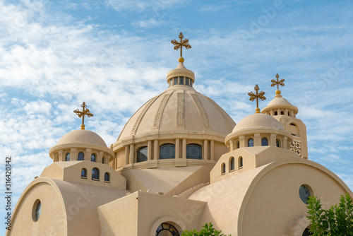 Coptic Orthodox Church in Sharm El Sheikh, Egypt. All Saints Church. Concept of the righteous faith. The concept of Orthodoxy