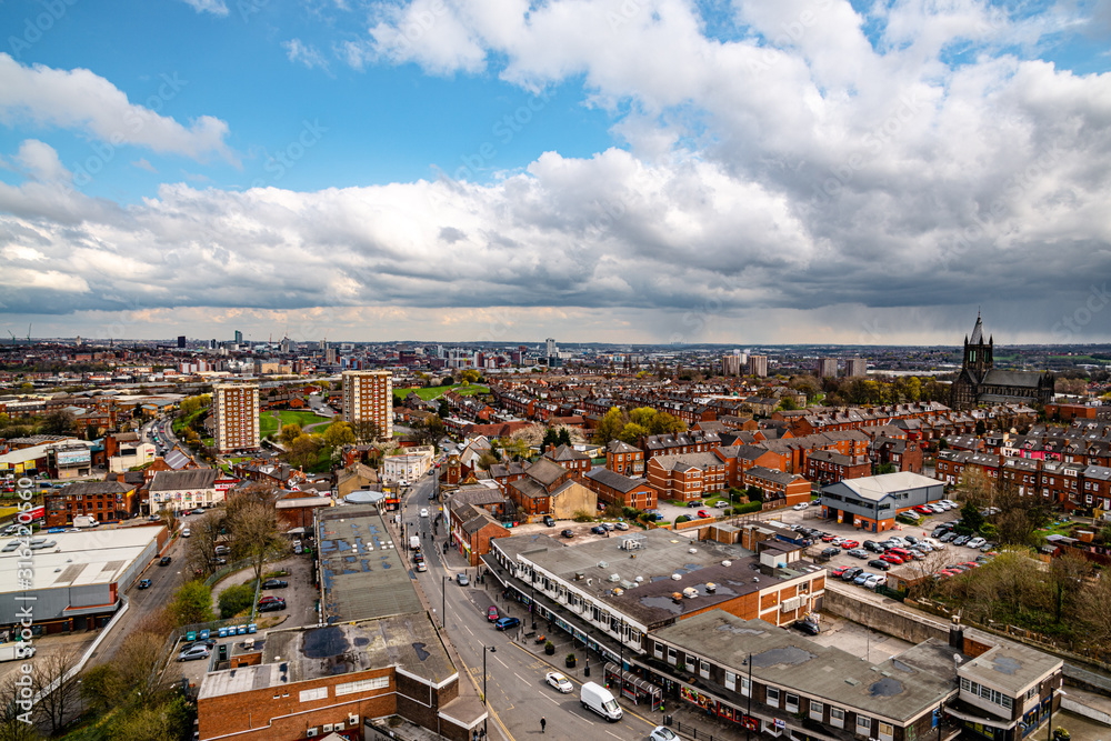 Armley looking into Leeds City Centre and West Yorkshire foto de Stock