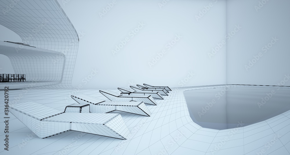 Abstract architectural white interior of a minimalist house. 3D illustration and rendering.