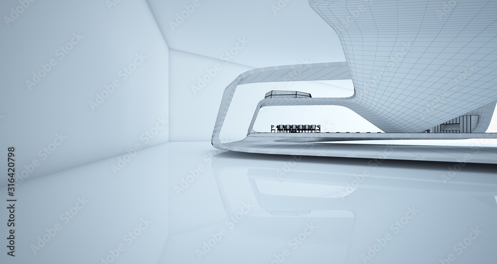 Abstract architectural white interior of a minimalist house. 3D illustration and rendering. Abstract architectural white interior of a minimalist house. 3D illustration and rendering.