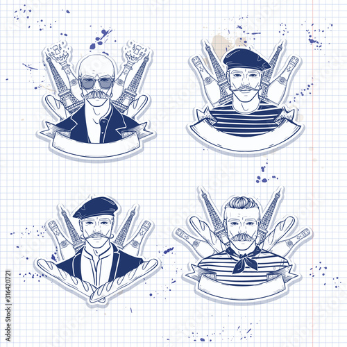 Hand drawn sketch french men